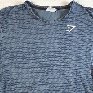 Gymshark Long‎ Sleeve Shirt Mens Medium Honeycomb Print GMLT3257 Blue